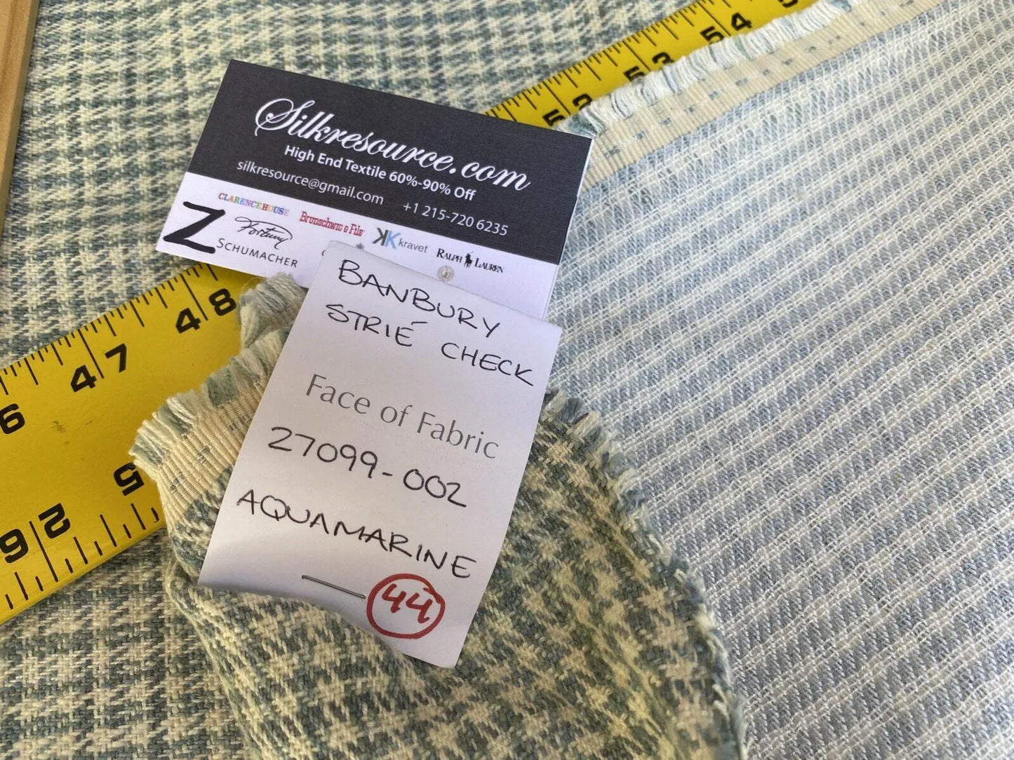3 Boxz Scalamandre 1.4 Yards Banbury Strie Check Aquamarine Light Blue And White