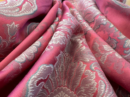 by yard Scalalamndre Red Floral Brocade with Silver Damask Pattern Renaissance Historic