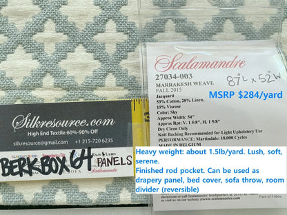 3 Berkbox64 Finished Drapery 2.4yard Scalamandre MARRAKESH WEAVE Sky Light blue and White Geometric  MSRP USD284