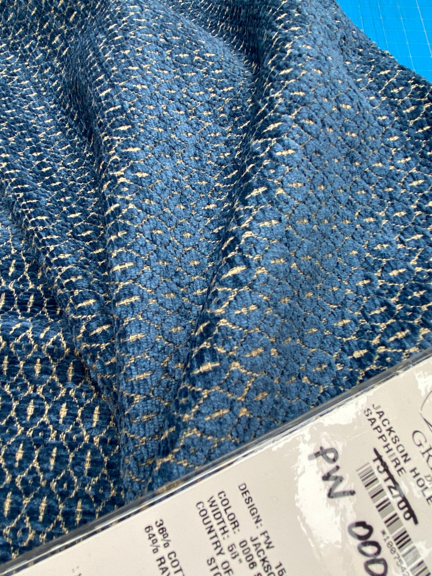 16 Berkbox90 Square Jacquard by Grey Watkins Jackson Hole Sapphire Blue Beige Diamond Ogee Small Scale MSRP USD 376/y