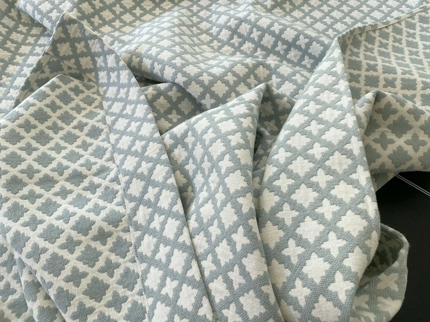 3 Berkbox64 Finished Drapery 2.4yard Scalamandre MARRAKESH WEAVE Sky Light blue and White Geometric  MSRP USD284