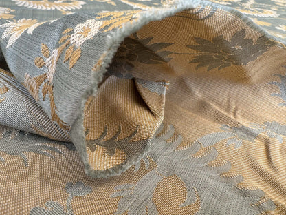 by yard Scalalamndre Sage Green Blue Neoclassical Brocade with Ornate Gold Teal Blue Floral