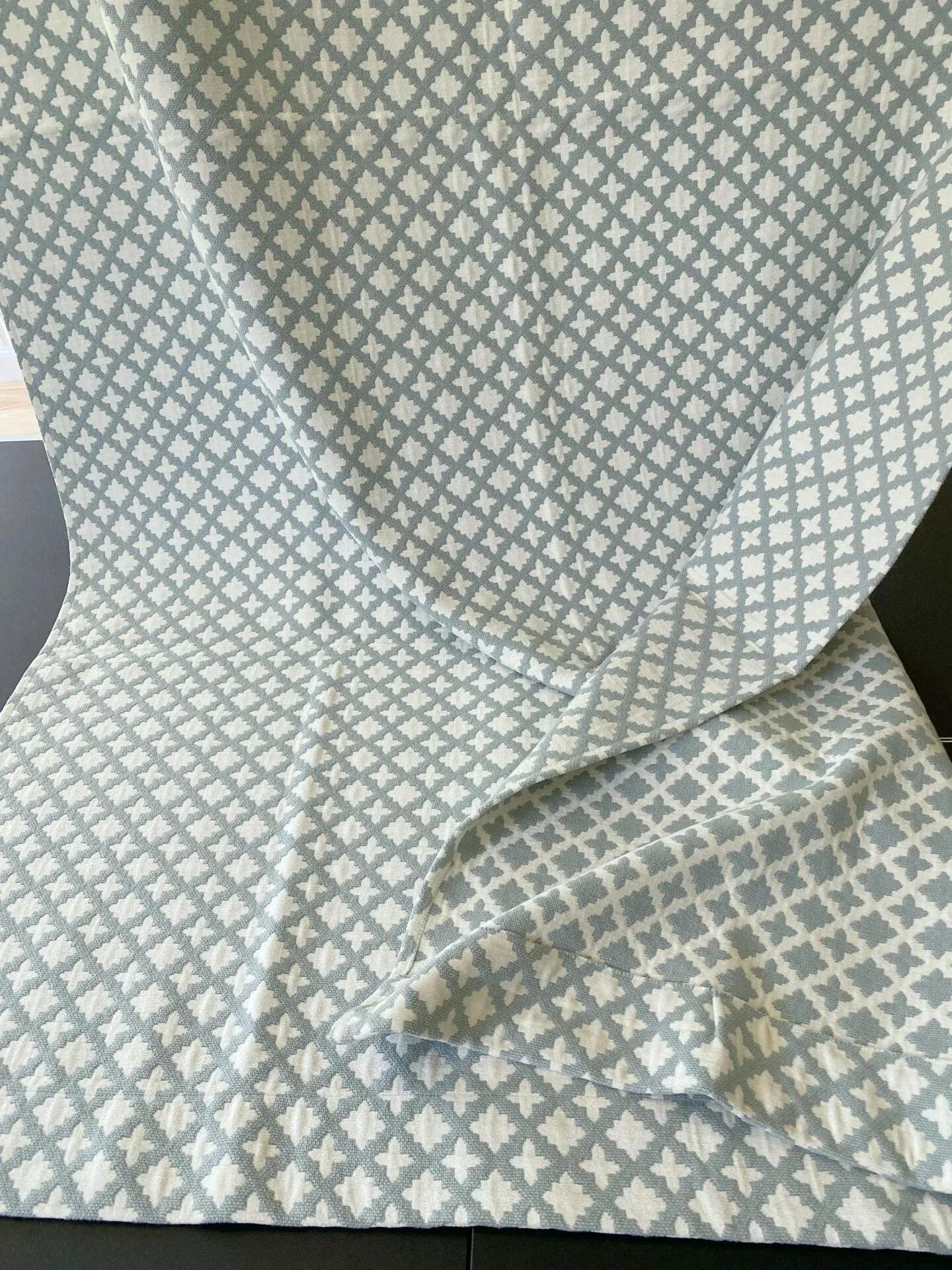 3 Berkbox64 Finished Drapery 2.4yard Scalamandre MARRAKESH WEAVE Sky Light blue and White Geometric  MSRP USD284