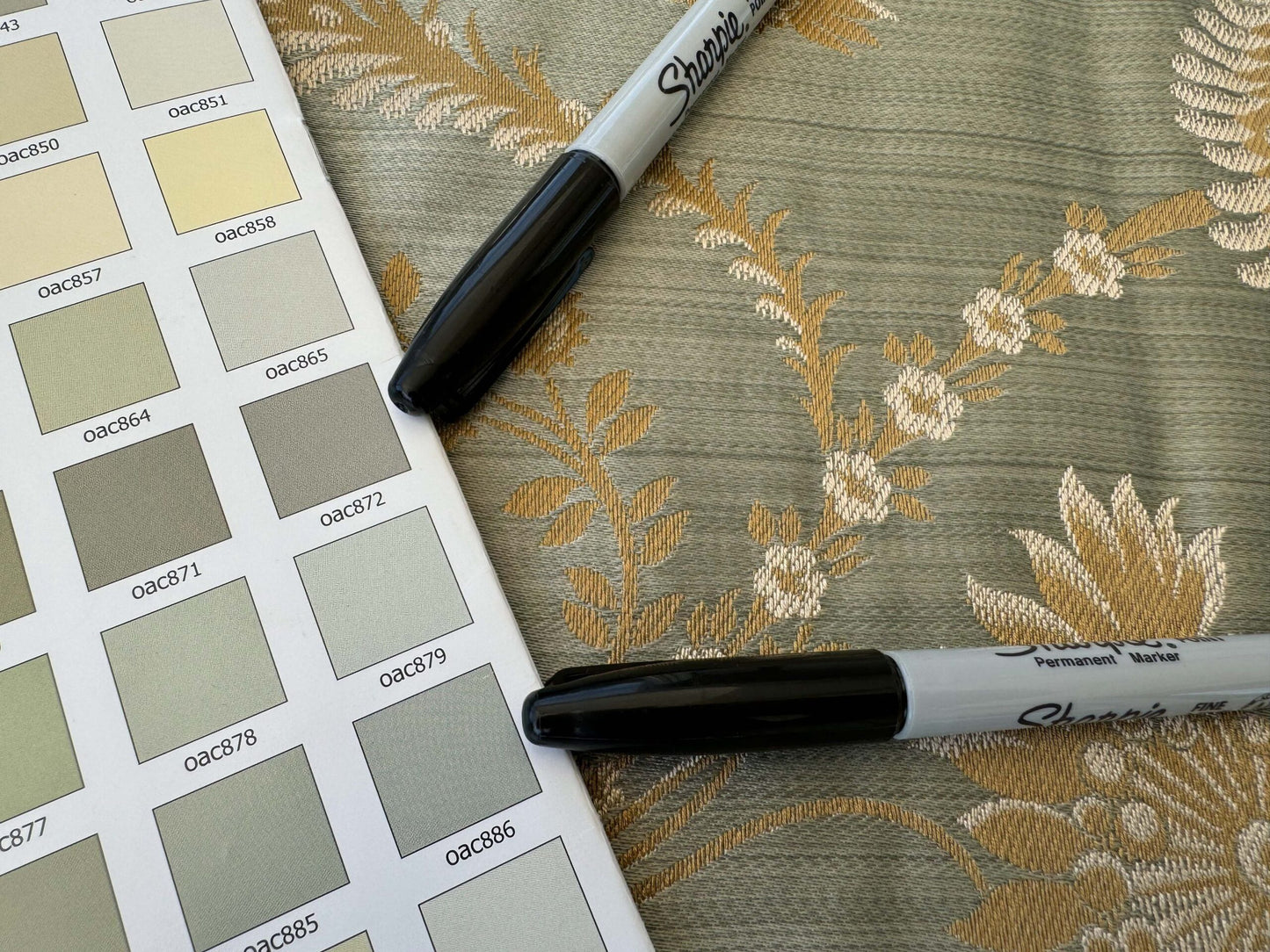 by yard Scalalamndre Sage Green Blue Neoclassical Brocade with Ornate Gold Teal Blue Floral