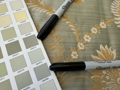 by yard Scalalamndre Sage Green Blue Neoclassical Brocade with Ornate Gold Teal Blue Floral