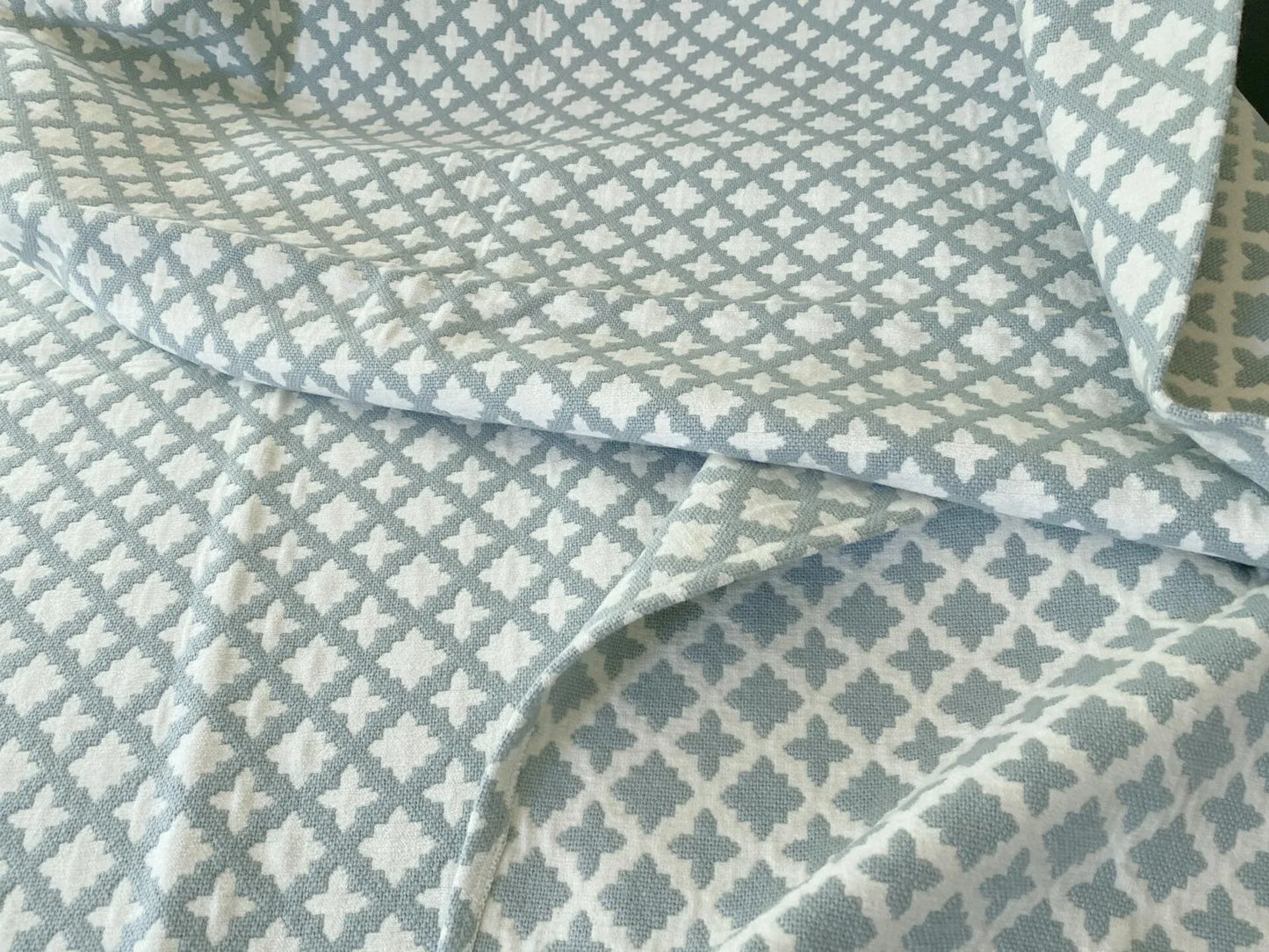 3 Berkbox64 Finished Drapery 2.4yard Scalamandre MARRAKESH WEAVE Sky Light blue and White Geometric  MSRP USD284