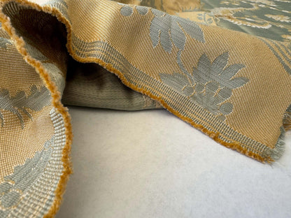 by yard Scalalamndre Sage Green Blue Neoclassical Brocade with Ornate Gold Teal Blue Floral