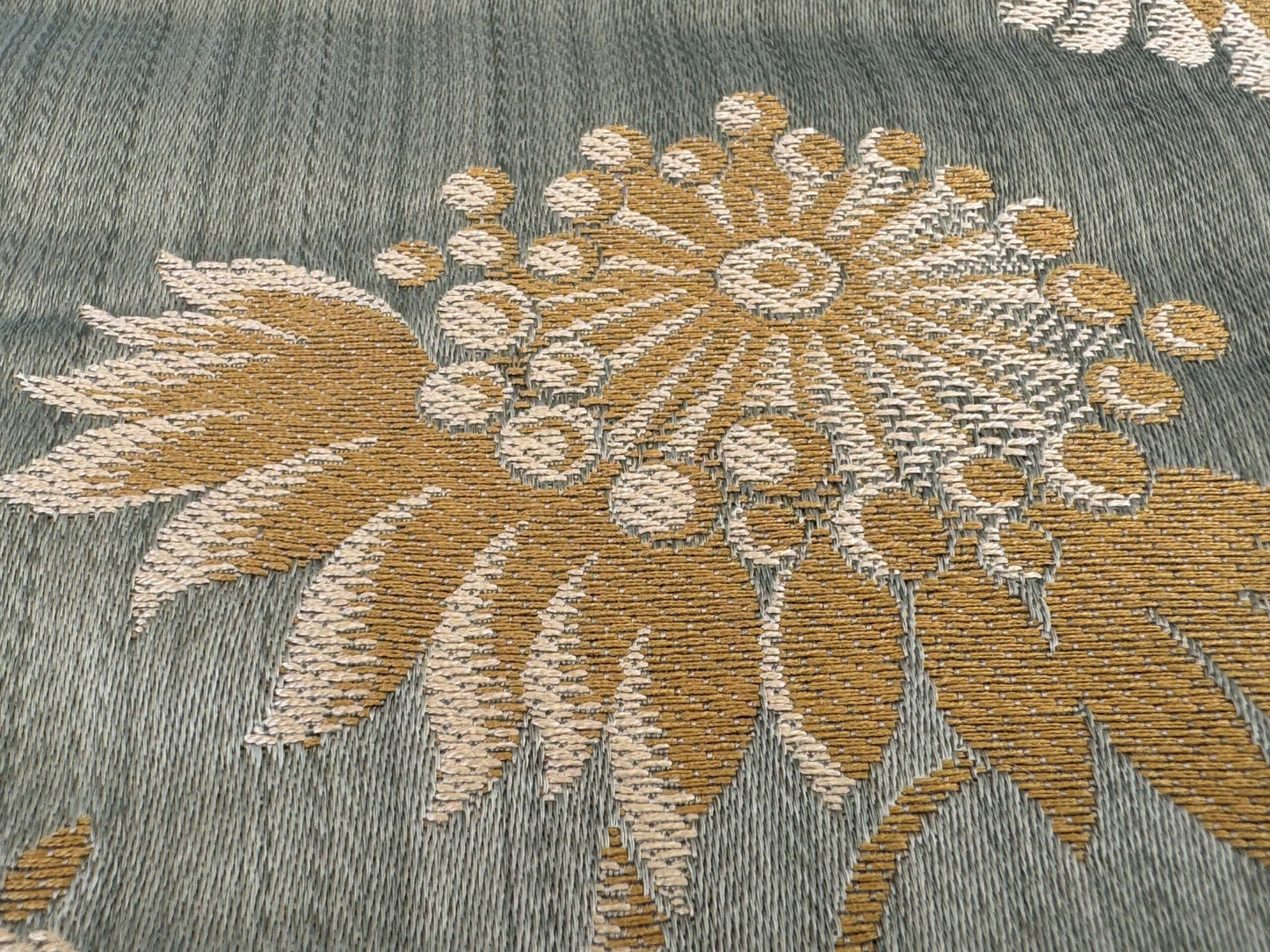 by yard Scalalamndre Sage Green Blue Neoclassical Brocade with Ornate Gold Teal Blue Floral