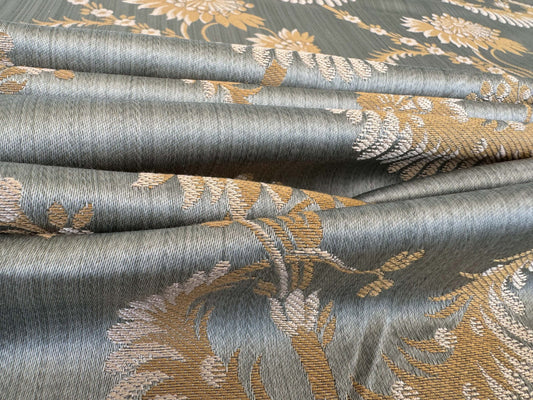 by yard Scalalamndre Sage Green Blue Neoclassical Brocade with Ornate Gold Teal Blue Floral