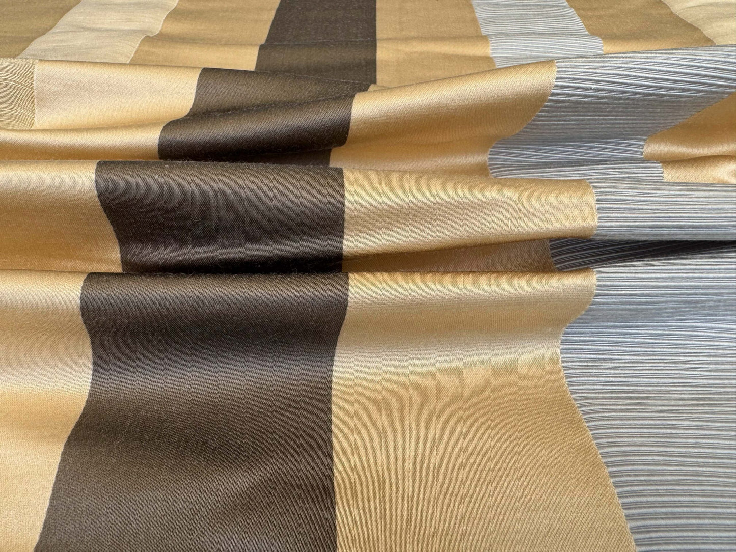 by yard Scalamandre Gilles Stripe Beige Brown Blue Classy Silk Linen Jacquard Heavy Stripe MSRP278/y