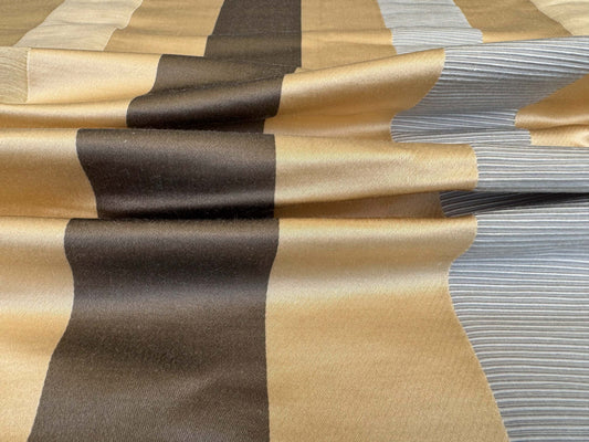 by yard Scalamandre Gilles Stripe Beige Brown Blue Classy Silk Linen Jacquard Heavy Stripe MSRP278/y