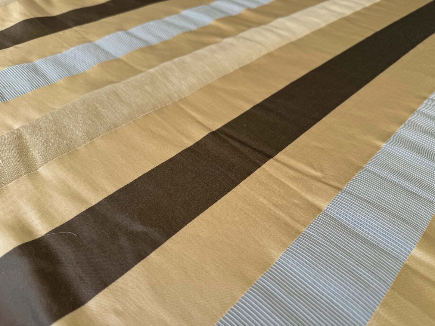by yard Scalamandre Gilles Stripe Beige Brown Blue Classy Silk Linen Jacquard Heavy Stripe MSRP278/y