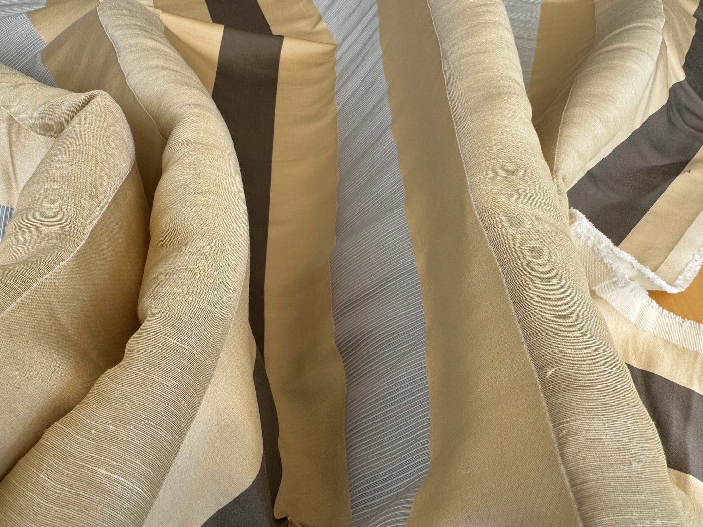 by yard Scalamandre Gilles Stripe Beige Brown Blue Classy Silk Linen Jacquard Heavy Stripe MSRP278/y