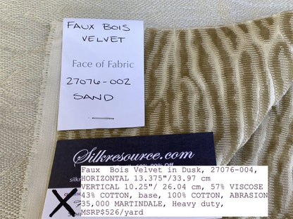 8 Boxx Scalamandre 2 Yards Faux Bois Velvet Sand MSRP USD 480/Y