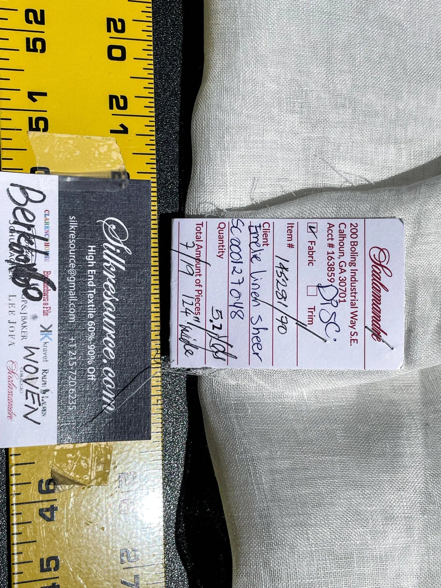 22 Berkbox60 5.2 yards Scalamandre EMELIE LINEN SHEER White Plain