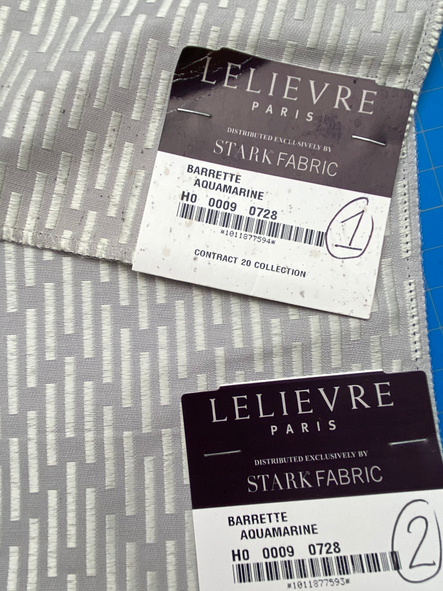27 Berkbox90 Square Jacquard by Lelievre Paris Barette Aquamarine Blue Gray Chevron MSRP 516/y