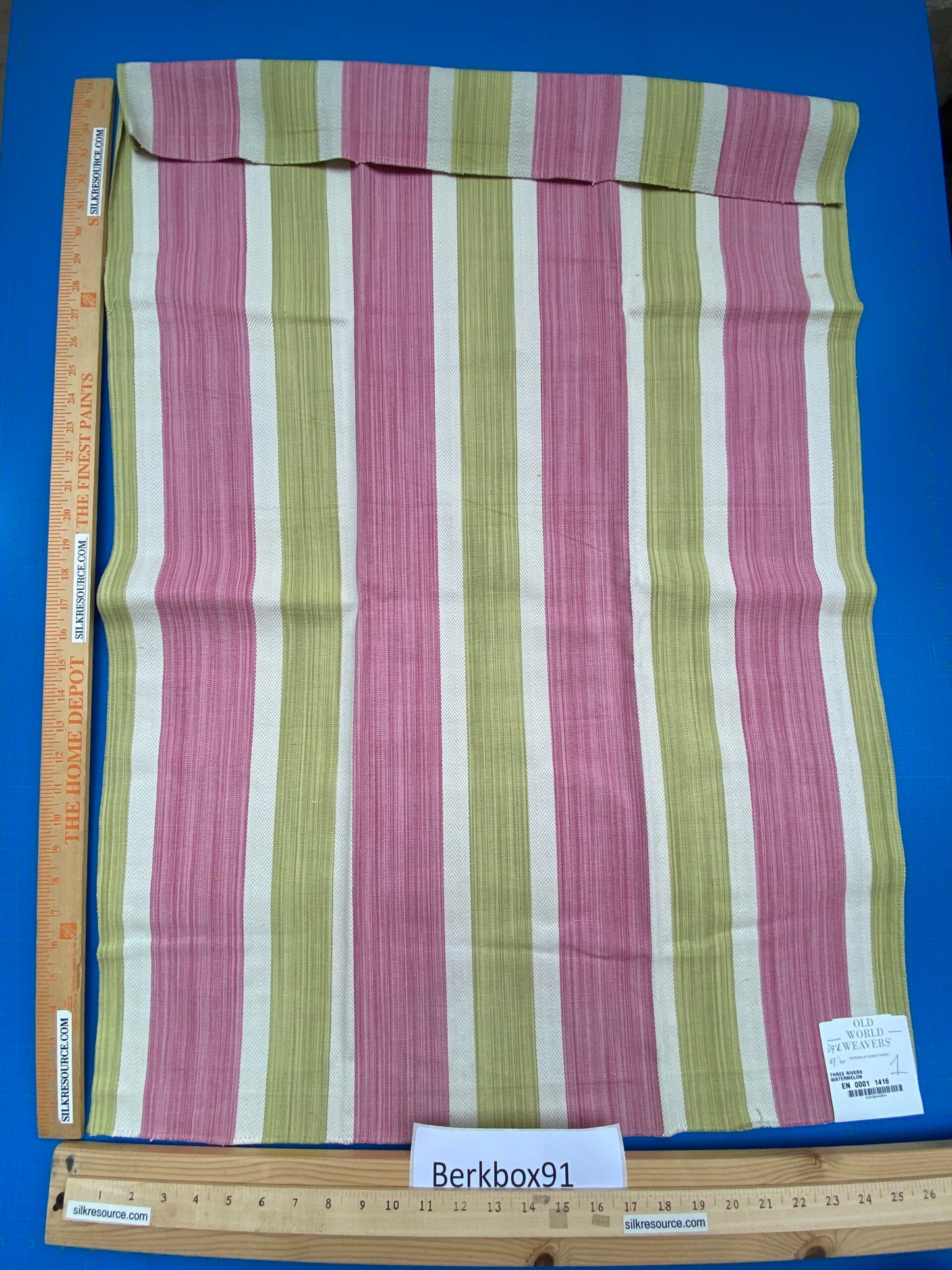 2 Berkbox91 Square Jacquard by Old World Weavers Three Rivers Watermelon Stripe Green Pink Cotton 39"L x 27"W  MSRP USD 300+/y