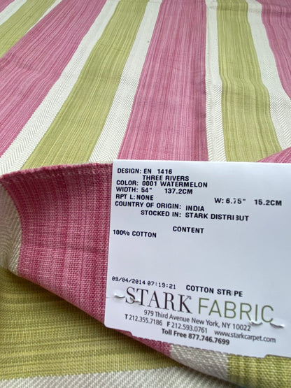2 Berkbox91 Square Jacquard by Old World Weavers Three Rivers Watermelon Stripe Green Pink Cotton 39"L x 27"W  MSRP USD 300+/y