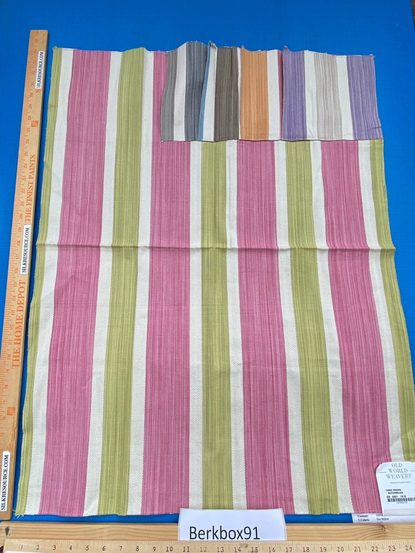 4 Berkbox91 Square Jacquard by Old World Weavers Three Rivers Watermelon Stripe Green Pink Cotton MSRP USD 300+/y