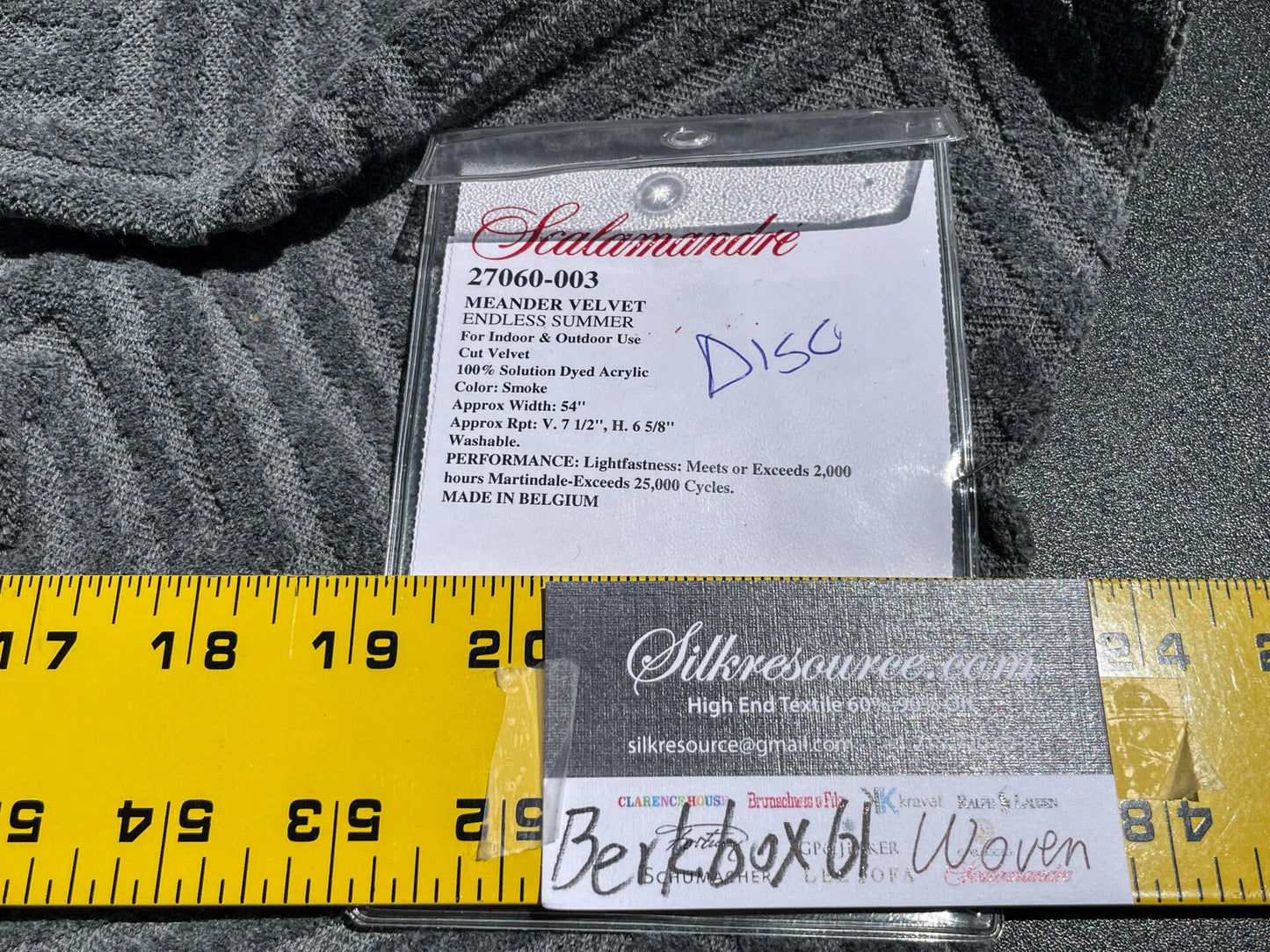 15 Berkbox61 1.2 yard Scalamandre MEANDER VELVET Smoke Cut Velvet Outdoor Dark Gray MSRP USD350/y