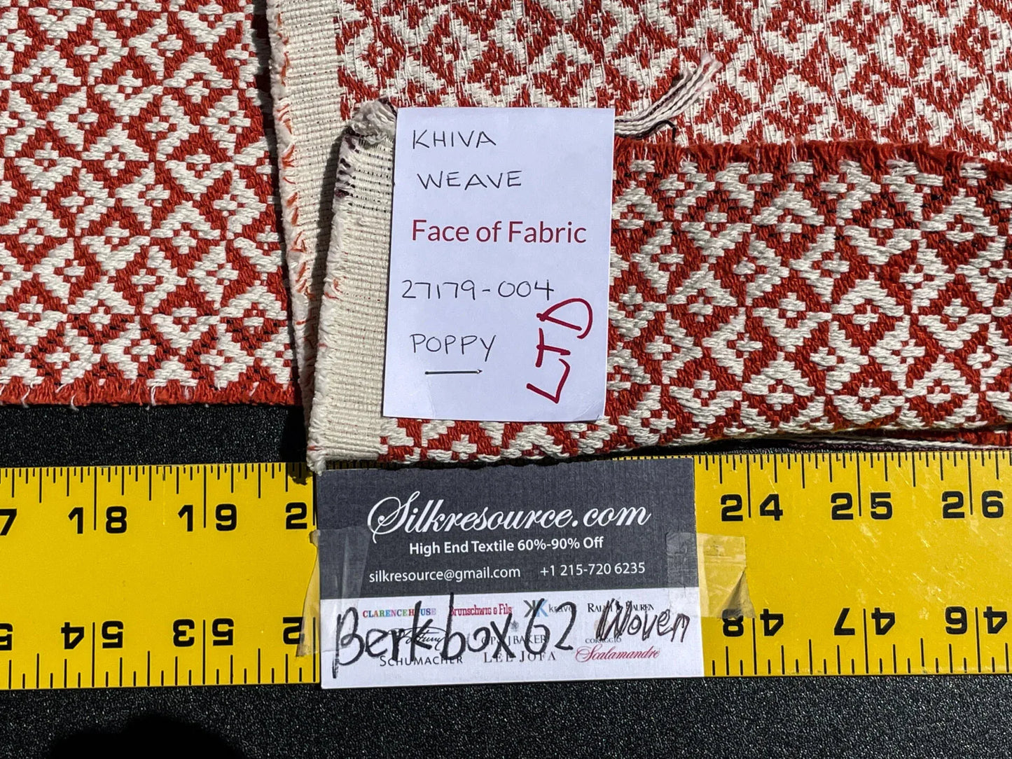 4 Berkbox62 1.5 yard Scalamandre KHIVA WEAVE Poppy Red White MSRP USD180/y