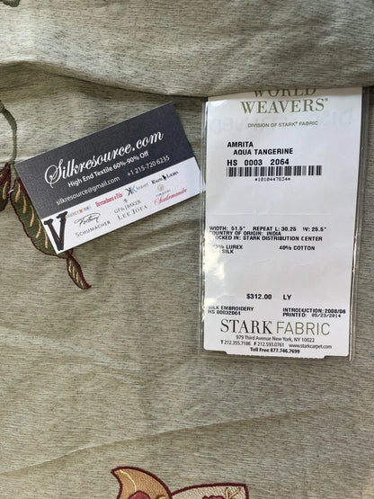 1 Boxv Scalamandre Square Showroom Sample 1.2yard Amrita Aqua Tangerine MSRP USD 624/Y