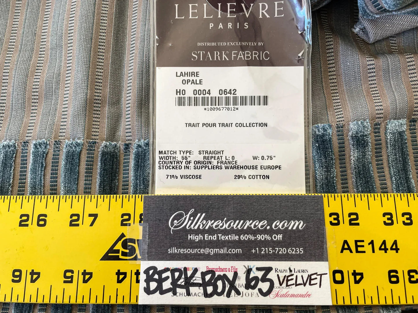 3 Berkbox63 2.4 yard Scalamandre LAHIRE  OPALE Stripe Blue Viscose Cotton