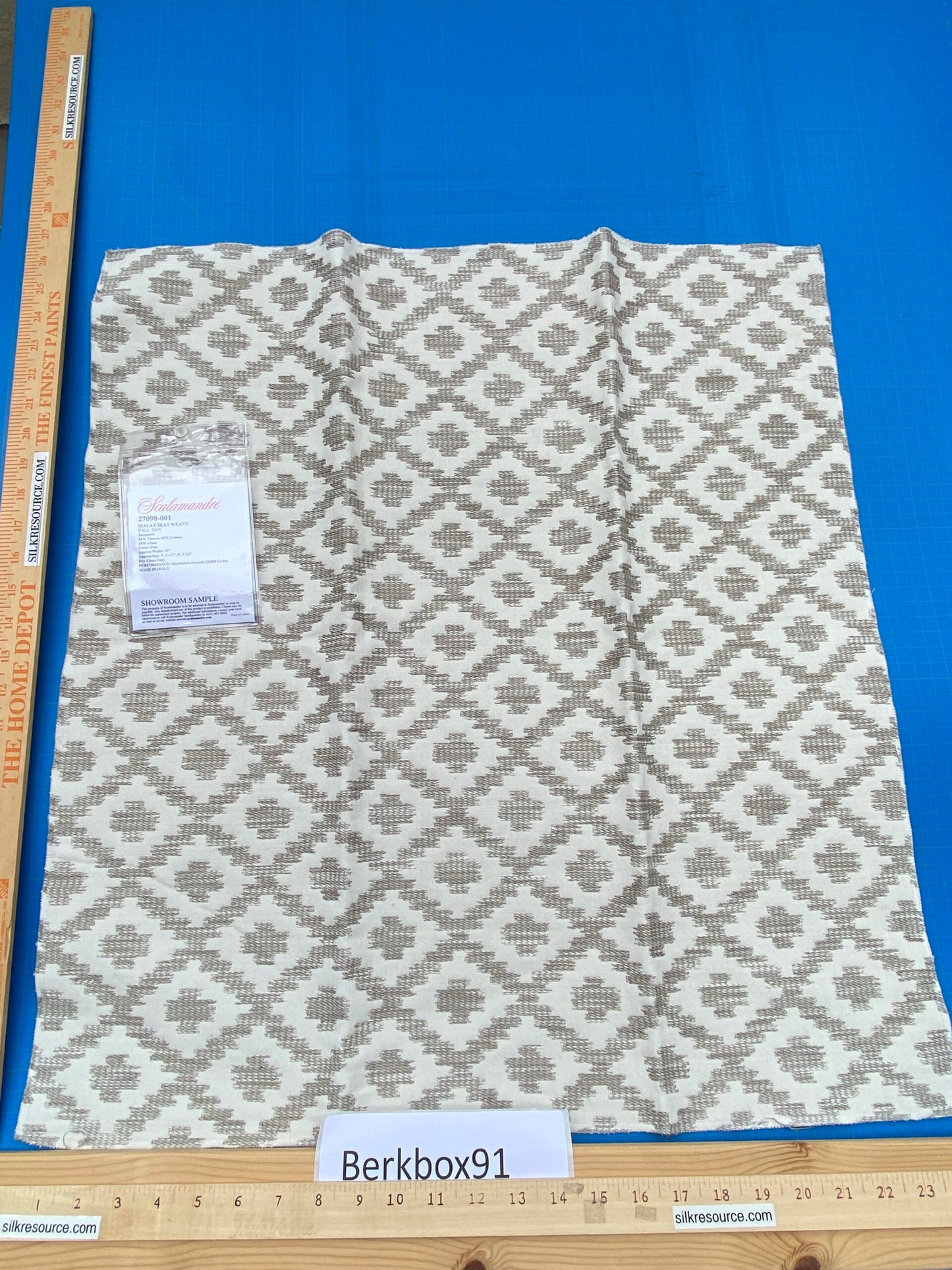 19 Berkbox91 Square Jacquard by Scalamandre Malay Ikat Weave Flax Beige White Cream Diamond Ogee Ikat MSRP USD 314/y