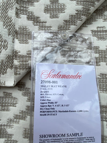 19 Berkbox91 Square Jacquard by Scalamandre Malay Ikat Weave Flax Beige White Cream Diamond Ogee Ikat MSRP USD 314/y