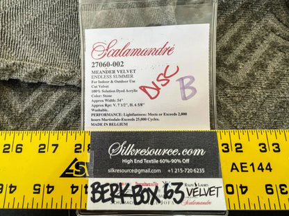 9 Berkbox63 1.2 yard Scalamandre MEANDER VELVET Stone Cut Velvet Outdoor Brown Gray MSRP USD350/y