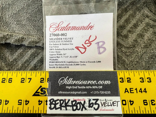 9 Berkbox63 1.2 yard Scalamandre MEANDER VELVET Stone Cut Velvet Outdoor Brown Gray MSRP USD350/y