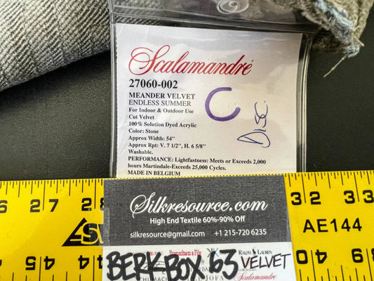 10 Berkbox63 1.2 yard Scalamandre MEANDER VELVET Stone Cut Velvet Outdoor Brown Gray MSRP USD350/y