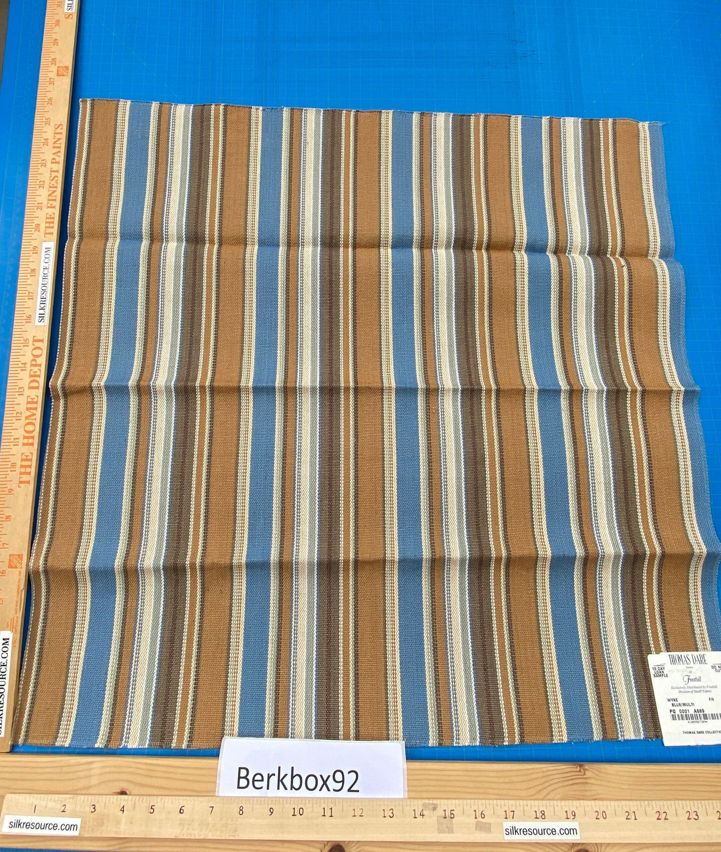 3 Berkbox92 Square Jacquard by Fonthill Wyke Blue/multi Brown White Aqua Heavy Cotton Stripe MSRP USD 132/y