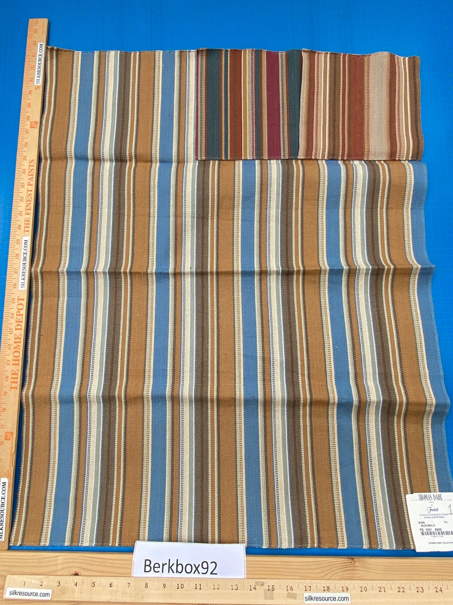 4 Berkbox92 Square Jacquard by Fonthill Wyke Blue/multi Brown White Aqua Heavy Cotton Stripe MSRP USD 132/y