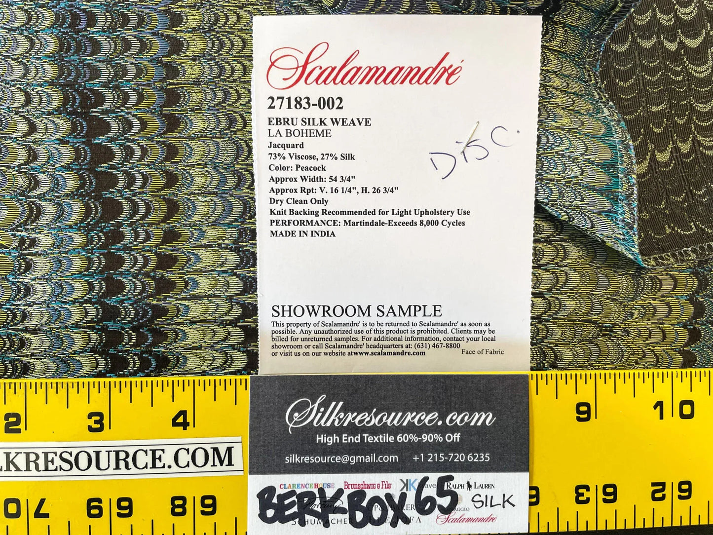 2 Berkbox65 Square Scalamandre Ebru Silk Weave Peacock Marbled Paper Silk Jacquard Texture Blue Black Olive Green