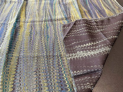 2 Berkbox65 Square Scalamandre Ebru Silk Weave Peacock Marbled Paper Silk Jacquard Texture Blue Black Olive Green