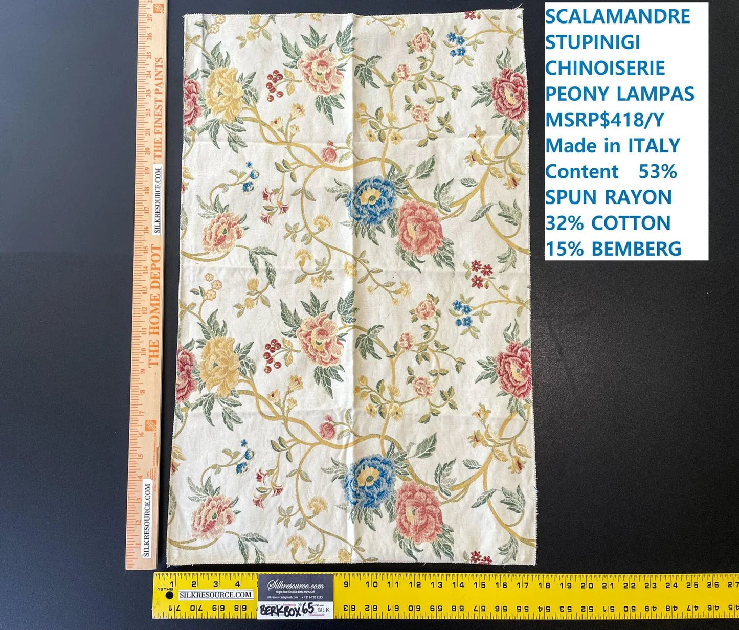 6 Berkbox65 17"x27" Scalamandre STUPINIGI White Chinoiserie Peony Lampas Floral MSRP USD418/y