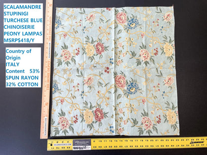 12 Berkbox65 SQUARE Scalamandre STUPINIGI Blue Chinoiserie Peony Lampas Floral MSRP USD418/y