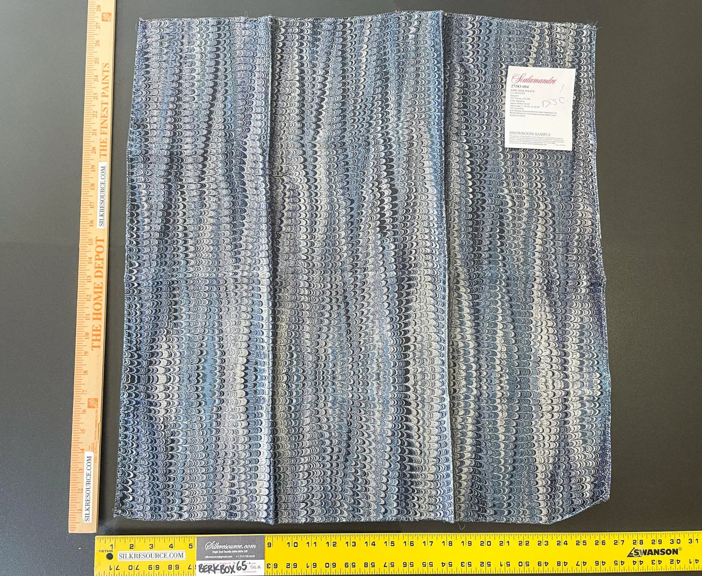 17 Berkbox65 SQUARE 27"x27" Scalamandre Ebru Silk Weave Bluestone Marbled Paper Silk Jacquard Texture Deep Blue Black Ocean MSRP USD 424/Y