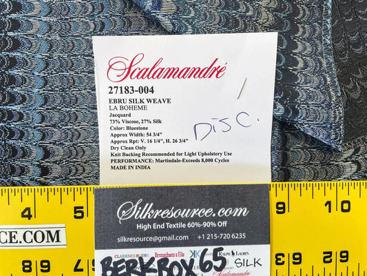 17 Berkbox65 SQUARE 27"x27" Scalamandre Ebru Silk Weave Bluestone Marbled Paper Silk Jacquard Texture Deep Blue Black Ocean MSRP USD 424/Y