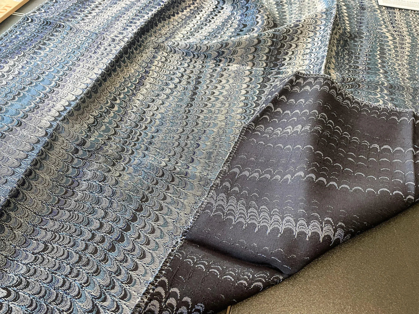 17 Berkbox65 SQUARE 27"x27" Scalamandre Ebru Silk Weave Bluestone Marbled Paper Silk Jacquard Texture Deep Blue Black Ocean MSRP USD 424/Y