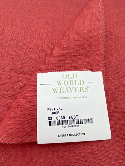 16 Berkbox93 Square Plains Texture by Old World Weavers Festival Rose Red Linen Solid MSRP USD124/y