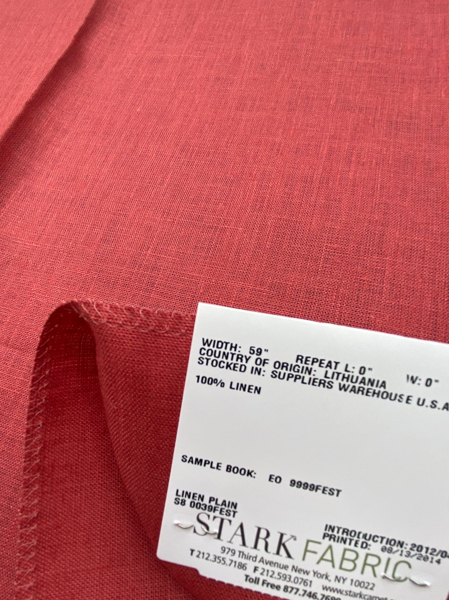 16 Berkbox93 Square Plains Texture by Old World Weavers Festival Rose Red Linen Solid MSRP USD124/y