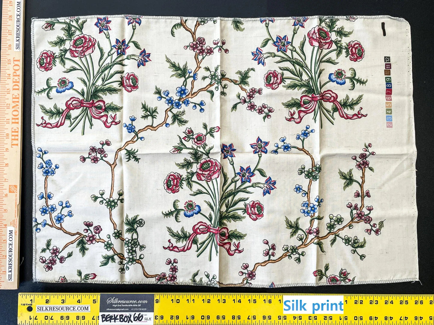 7 Berkbox66 18"x26"Scalamandre Silk Floral Print Blue Green Red on White