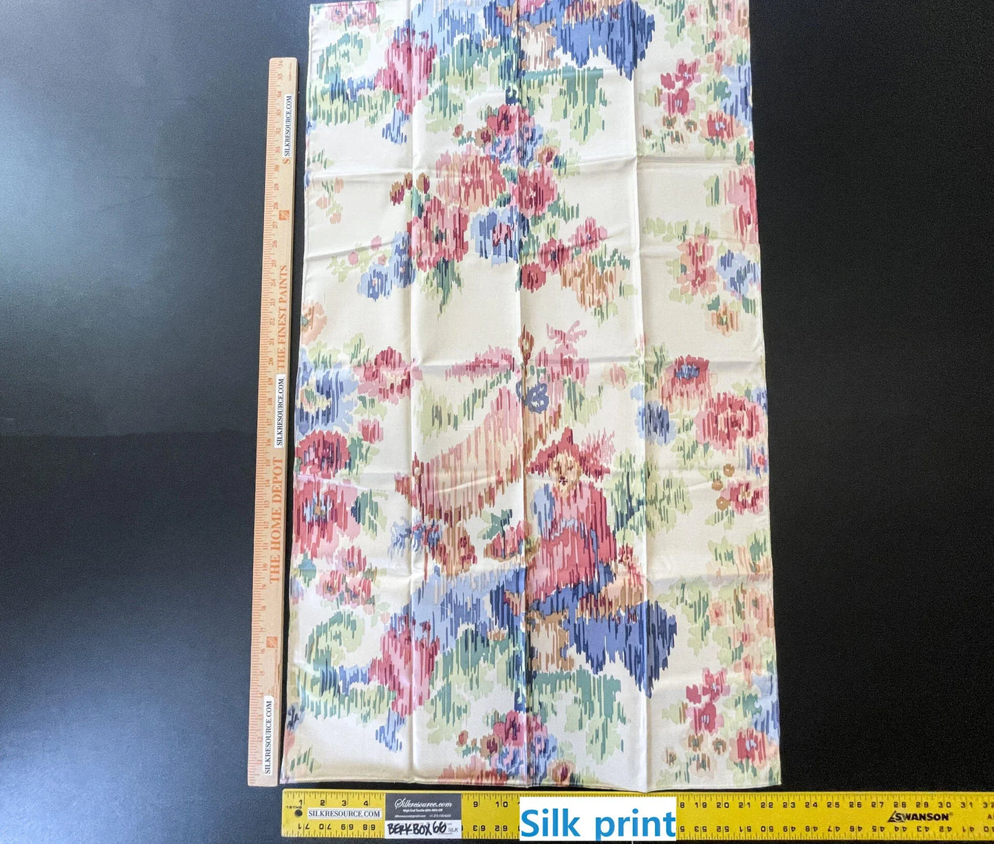 11 Berkbox66 24"x1.1 yard Scalamandre Abstract Silk Print  Multi color on Cream White