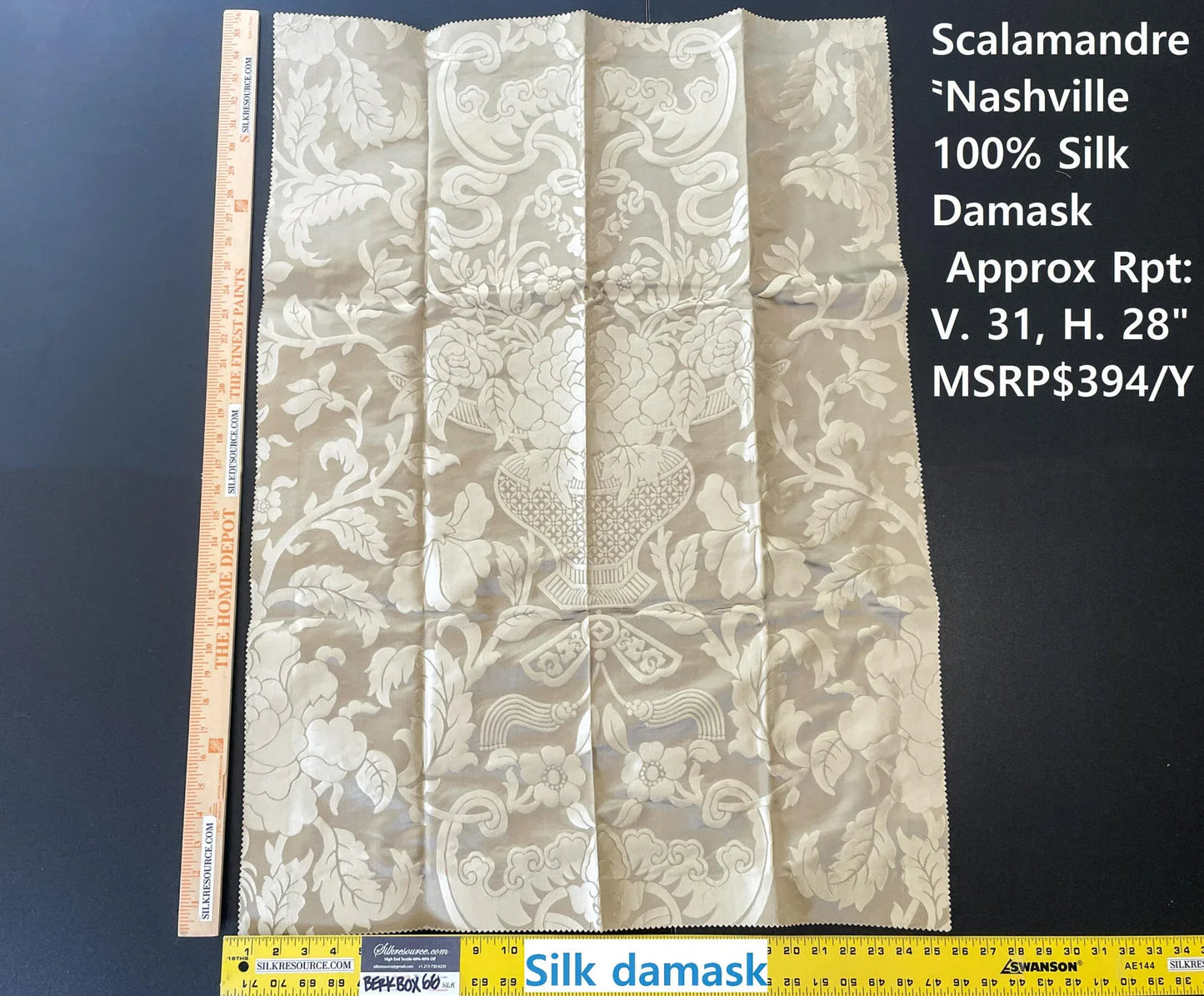 18 Berkbox66 26"x 1 yard Scalamandre Nashville 100% Silk Damask Beige