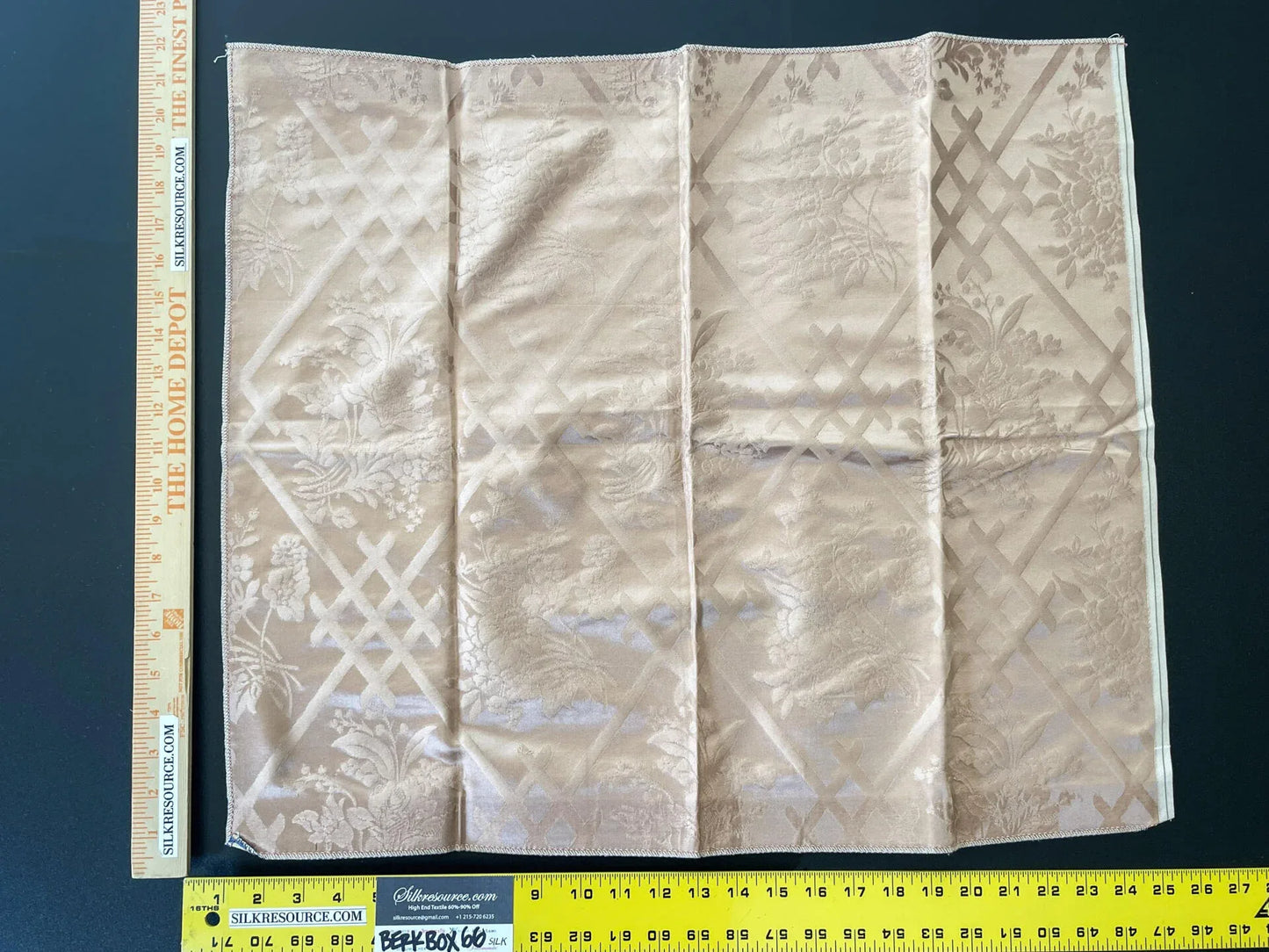 19 Berkbox66 23"x25" Scalamandre SQUARE  Floral Brownish Silk Lampas  Plain