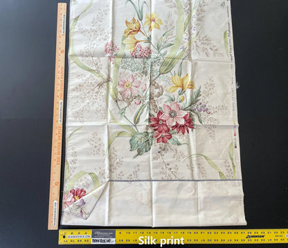 20 Berkbox66 28"x 1.2yard Scalamandre Floral 100% Silk Print Pink Red Yellow flowers on White