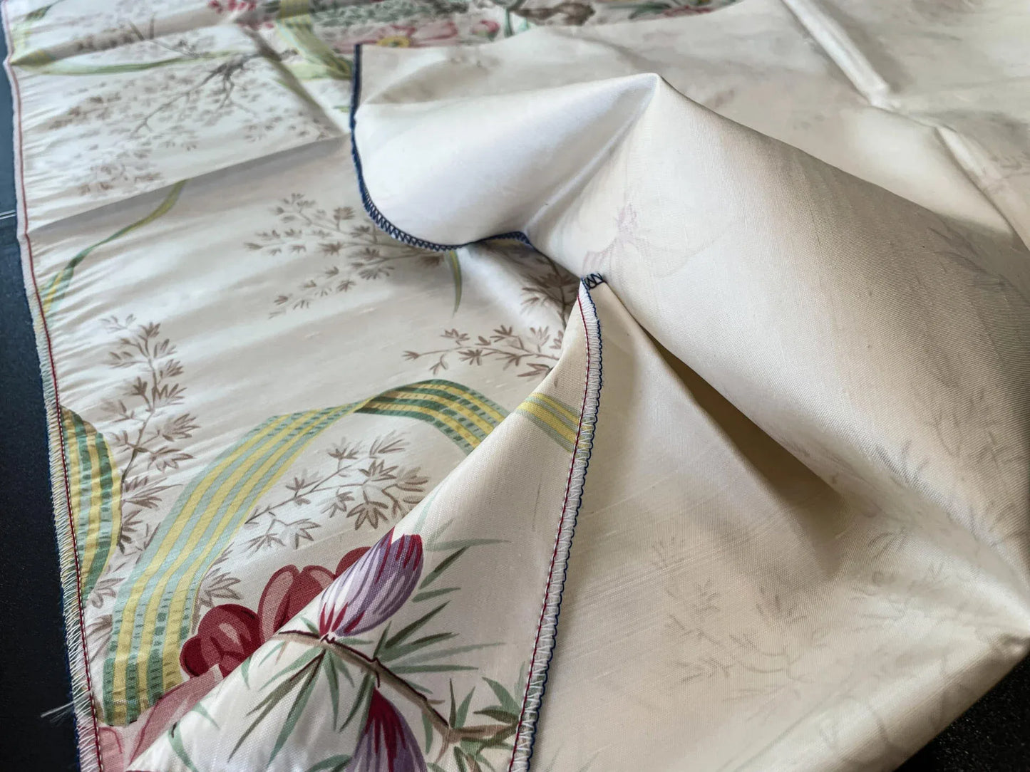 20 Berkbox66 28"x 1.2yard Scalamandre Floral 100% Silk Print Pink Red Yellow flowers on White