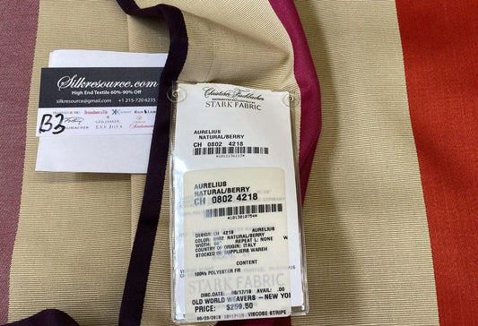 11 Berkbox3 Scalamandre 2.4 Yards Aurelius Natural/berry Pink Stripe
